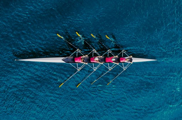 aerial shot of a women's rowing team